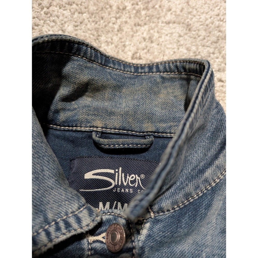 Silver Jeans Co Womens Medium Wash Denim Vest Blue Cropped Button Up L12VF0017 M - Picture 6 of 9